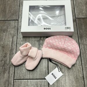 BOSS Pink Baby Hat and Booties Set - NWT